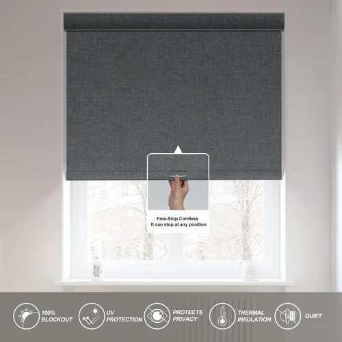 Vista 5 de Boolegon - Persianas opacas enrollables para ventanas, inalámbricas tela de lino con aislamiento térmico, protección contra rayos ultravioleta