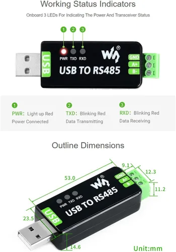 Vista 8 de Waveshare Convertidor USB a RS485 con circuitos de protección, compatible con televisores