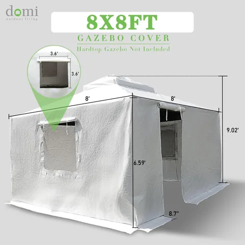 Vista 6 de Domi - Cubierta universal para glorieta de invierno de 8 x 8 pies, cubierta impermeable para todas las estaciones, con paredes laterales y ventanas