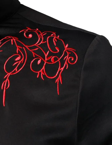 Vista 4 de ZEROYAA Camisas de vestir de manga larga con bordado floral para hombre