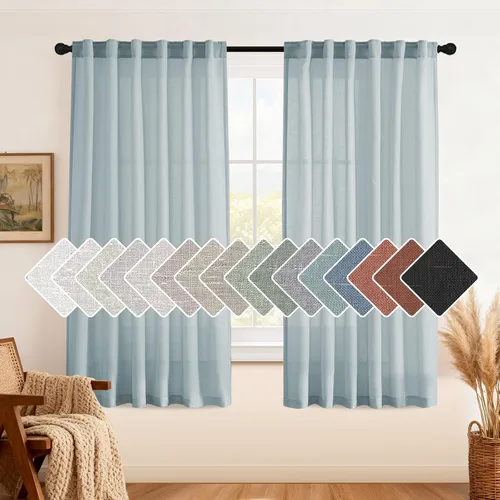 Vista 34 de H.VERSAILTEX Cortinas de lino natural de 63 pulgadas de largo para sala de estar, 2 paneles con trabillas traseras y bolsillo, texturizadas