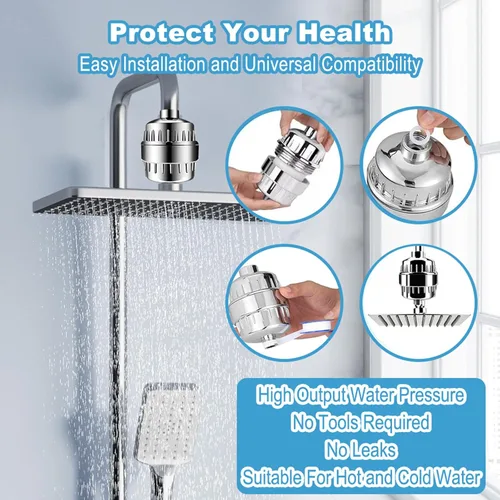 Vista 4 de Filtro de ducha, filtro de cabezal de ducha de 25 etapas para agua dura, filtros avanzados de cabezal de ducha, con 3 cartuchos de filtro