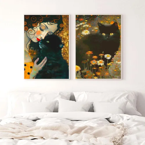 Vista 2 de Gustav Klimt Garden - Póster de lienzo famoso con gato negro, impresión floral, regalo divertido, decoración del hogar, póster de fotos de pared, 12