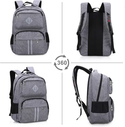 Vista 7 de HOPYOCK Mochilas para niños con múltiples bolsillos para escuela primaria y media para niños con diseño reflectante Gris 01 XL Mochilas tipo mochila