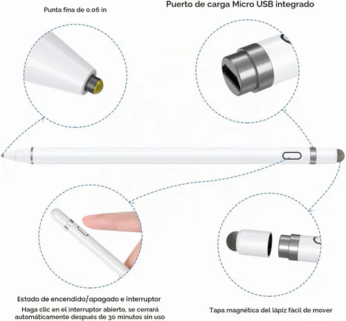 Vista 2 de Lápiz capacitivo activo compatible con pantallas táctiles iOS y Android, lápiz con función de doble toque, lápiz recargable para iPad/iPad