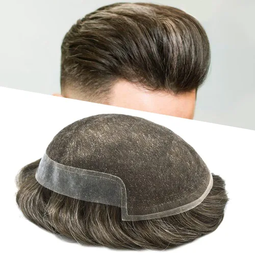 Vista 27 de Hombres Toupee Sistema de Cabello Humano Real para Hombres Encaje Suizo Toupee Para Hombres Nudos Blanqueados Hombres Hairpieces Pieza Para Hombres