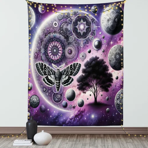 Vista 157 de Ambesonne Tapiz hippie, abrazo de hongos de ensueño y árbol de la vida místico y mandal verde, decoración de tela para colgar en la pared