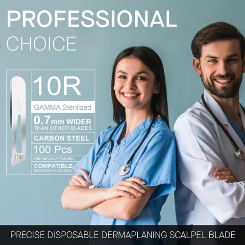Vista 6 de Hojas 10r Dermaplaning 0.7mm Extra Anchas Paquete de 100 Hojas Quirúrgicas 10r, Tamaño 10r Hojas de Bisturí, Acero de Alto Carbono Dermablade Hojas