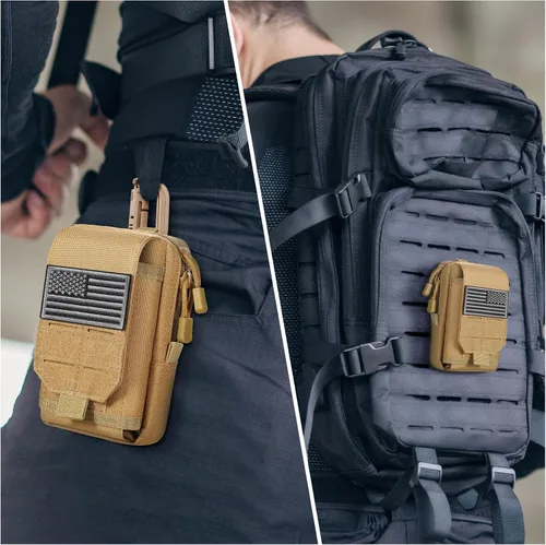 Vista 8 de SOWHUP Bolsa Táctica Molle Pequeña con Funda para Celular, Organizador de Gadgets EDC para Cintura