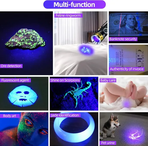 Vista 6 de DARKDAWN Lámpara ultravioleta de madera de Blacklight de las linternas D15-UV 395nm 1-Pack