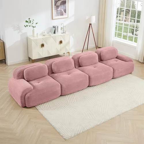 Vista 97 de Sofá moderno comprimido sin armazón de 116", sofás seccionales de 3 plazas para sala de estar, sofá seccional modular de pana verde nube, espuma