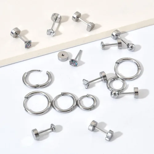 Vista 7 de Versátiles 8 pares de aretes de titanio para orejas sensibles, ópalo de bola de punto, circonita cúbica, calibre 20, juego de aretes de titanio puro