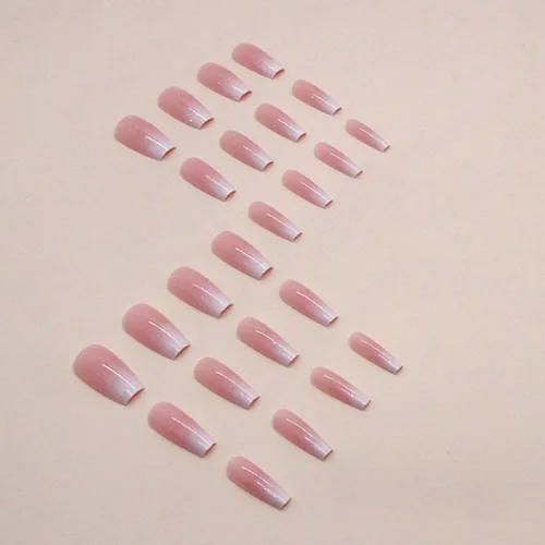 Vista 30 de Uñas postizas francesas a presión, uñas postizas largas de acrílico con forma de ataúd de cobertura completa, uñas postizas de bailarina