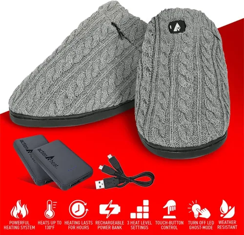 Vista 4 de ActionHeat Pantuflas térmicas de punto trenzado de 5 V – Zapatos de invierno recargables a batería para el hogar – Calefacción de hasta 130 °F