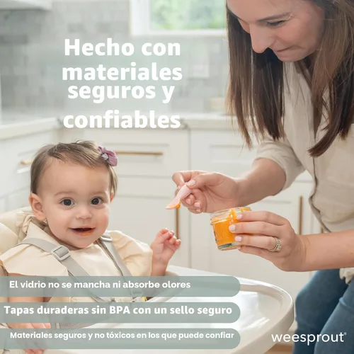 Vista 6 de WeeSprout Tarros de vidrio para almacenamiento de alimentos para bebés con tapas (4 onzas, 6 unidades) para aperitivos, puré, recipientes pequeños