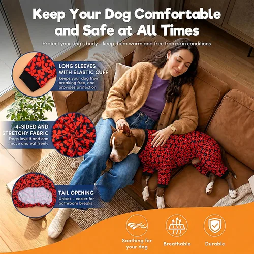Vista 6 de LovinPet Pijama de perro gordo para perros medianos, camisa para aliviar la ansiedad de las mascotas, camisa de protección solar, tela elástica Negro