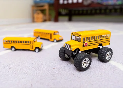 Vista 6 de KinsFun - Autobús escolar de monstruo de metal fundido a presión de 5 pulgadas (13 cm), camión monstruo de acción de retroceso