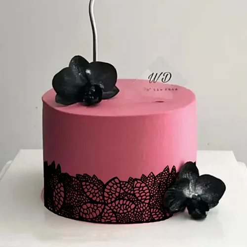 Vista 5 de Juego de 10 piezas de encaje comestible grande prefabricado listo para usar, flor de cerezo, negro, 14 pulgadas