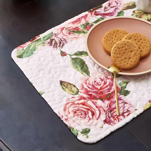 Vista 9 de DaDa Bedding - Juego de 4 manteles individuales para mesa de comedor, diseño de rosas románticas, de algodón, acolchado, para jardín, casa de campo