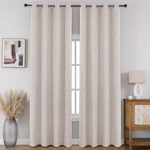 Vista 12 de CUCRAF - Juego de 2 paneles de cortinas de ventana con oscurecimiento total del 100%, de 54 pulgadas de largo, con aspecto de lino falso, cortinas