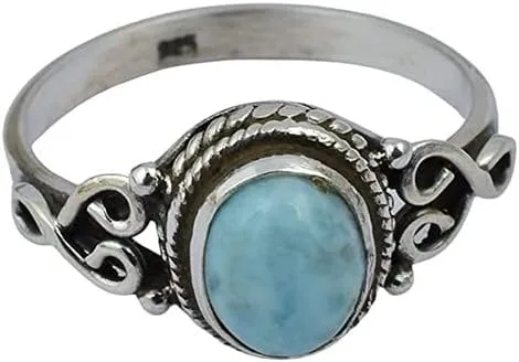 Vista 2 de Avicrafts Larimar - Anillo de plata de ley 925 para mujer, hecho a mano, joyería de Navidad, regalo para ella