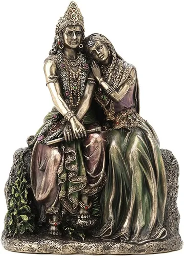 Vista 3 de Veronese Design Radha de 6 3/4 pulgadas de alto Radha apoyado en Krisna Escultura de resina bronceada fundida en frío Figura de Dios hindú