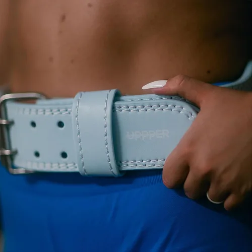 Vista 5 de UPPPER Cinturón de levantamiento de pesas - Cinturón de elevación cónico de doble punta de 4 a 2.5 pulgadas para hombres y mujeres - Soporte de Azul
