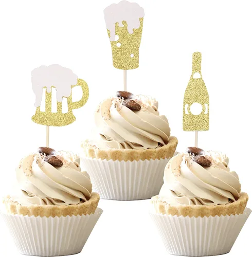 Vista 8 de 36 piezas de decoración para cupcakes de champán con purpurina dorada para celebrar baby shower, boda, fiesta de cumpleaños, suministros