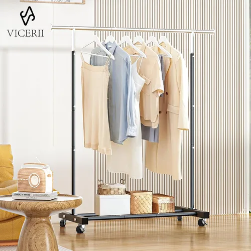 Vista 2 de VICERII Perchero para ropa, perchero resistente de 55.51 pulgadas con ruedas y estante inferior, con capacidad de 130LB, percheros para colgar ropa