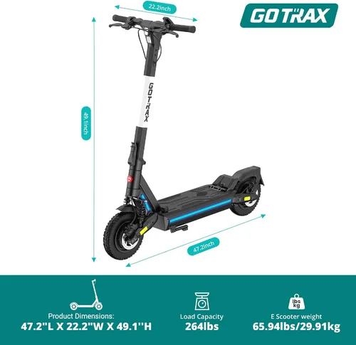 Vista 9 de Gotrax Ares - Patinete eléctrico todoterreno para adultos, neumáticos sin cámara de 10 pulgadas, autonomía de 25 millas con motor dual de 500W