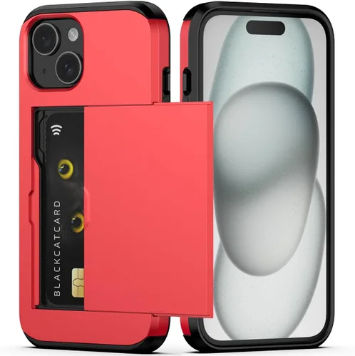 Vista 27 de Nvollnoe Compatible con iPhone 15 Funda con ranura para tarjetas, resistente, protectora de doble capa, a prueba de golpes, ranura oculta