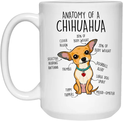 Vista 2 de Taza de café Chihuahua, lindo regalo para perro, regalo divertido para ella, él, mamá perro, papá, taza de anatomía Chiwawa de 11 onzas, color blanco