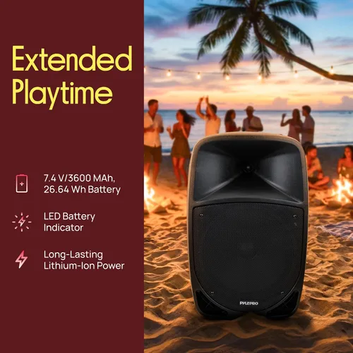 Vista 13 de Altavoz PA Bluetooth portátil de 1200 W, subwoofer de 12 pulgadas, luces indicadoras de batería LED con batería recargable incorporada, lector