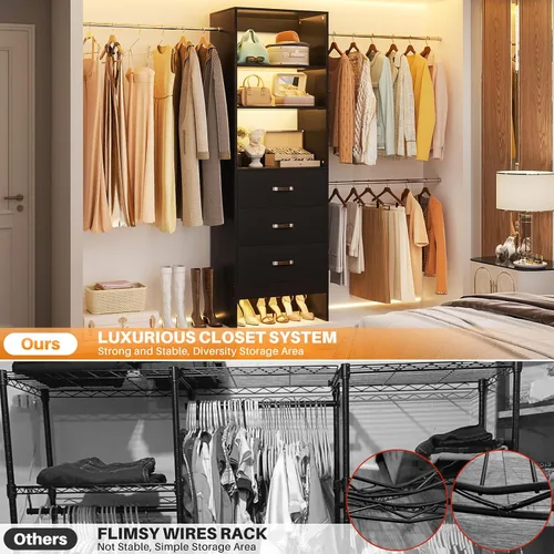 Vista 7 de Homieasy Sistema Organizador de Armario de 96 Pulgadas, Organizador de Armario Walk-In Personalizable de 8 Pies con Varillas para Colgar, Perchero