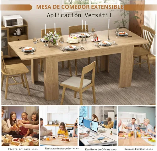 Vista 6 de Mesa de comedor extensible de 59 a 86 pulgadas para 6 a 10 personas, mesa de comedor de madera, mesa extensible moderna para reuniones, reuniones