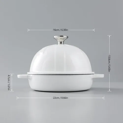 Vista 2 de HAWOK Horno de pan de hierro fundido esmaltado DIA.6.3inch con tapa Blanco..