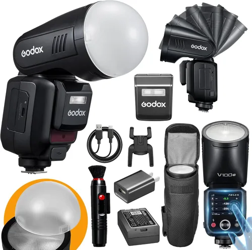 Vista 15 de Godox V100 S para cámara Sony 100Ws TTL Flash con difusor de cúpula AK-R11