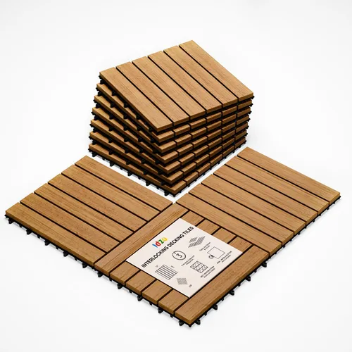 Vista 8 de IDZO Baldosas entrelazadas para terraza de 9.6 pies cuadrados - 10 piezas de baldosas de madera de acacia impermeables, baldosas para piso