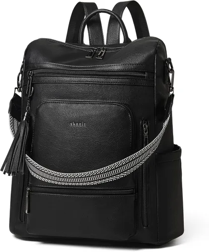 Vista 8 de Shrrie - Mochila vegana de cuero para laptop de 14 pulgadas para mujer, mochila de trabajo, mochila de moda, mochila de viaje, bolso para negocios