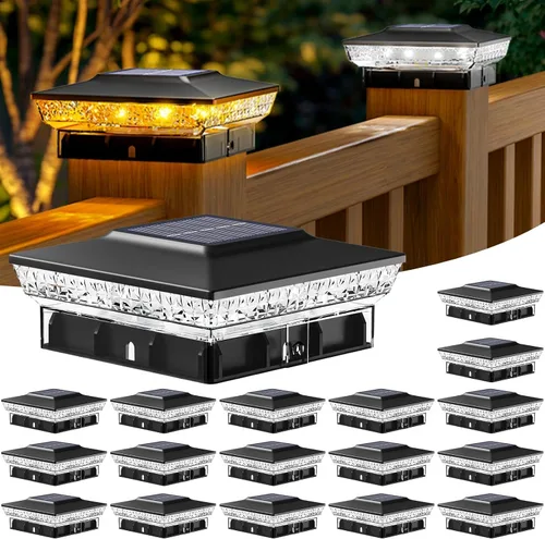 Vista 12 de btfarm Paquete de 8 luces solares para punta de poste al aire libre, 2 modos de color 16 luces LED para postes de valla se ajustan a 4x4 3.5x3.5