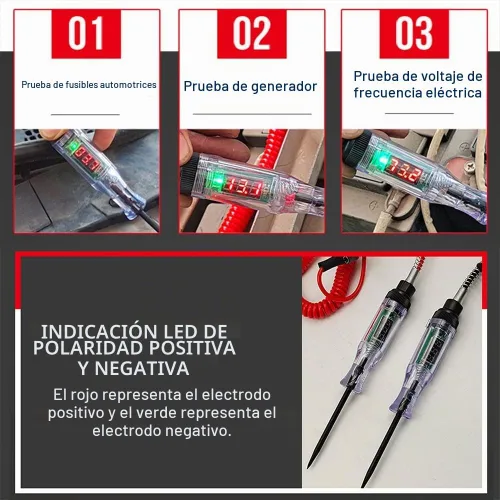 Vista 3 de Luz de Prueba Automotriz de Servicio Pesado de 3-70V, Probador de Relé LED Digital con Cable de Resorte Retráctil de 110 Pulgadas, Probador