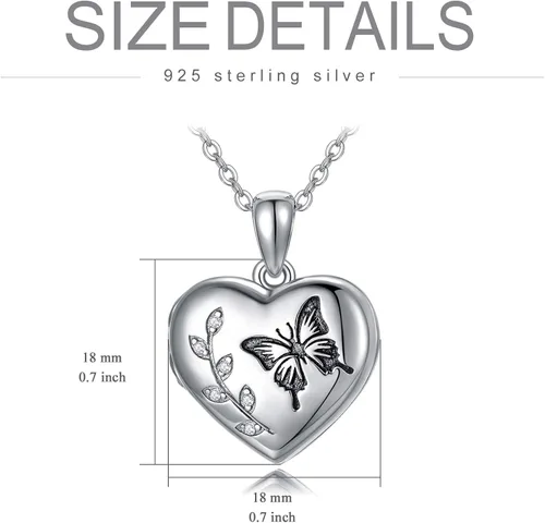 Vista 6 de AOBOCO Collar con medallón de corazón que sostiene fotos en plata de ley 925 con diseño de mariposaflores para mujeres cristales de Austria Plata
