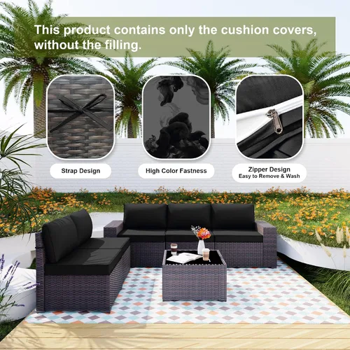 Vista 4 de ALAULM 11 fundas de cojín de repuesto, impermeables y a prueba de salpicaduras, para muebles de exterior, con cremalleras, solo fundas