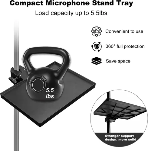 Vista 4 de Koolehaoda - Bandeja de soporte para micrófono con soporte para teléfono y abrazadera de cangrejo, 10.6 x 8 pulgadas Large Microphone Stand Tray