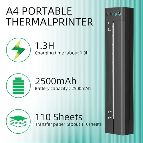 Vista 3 de ATOMUS Impresora de plantillas de transferencia de tatuajes 113E Máquina de tatuaje térmica inalámbrica recargable USB Bluetooth Copiadora térmica