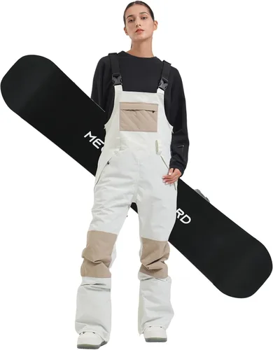 Vista 4 de GSOU SNOW Women Snow Bibs Ski Snowboard Pants Waterproof Beige y blanco