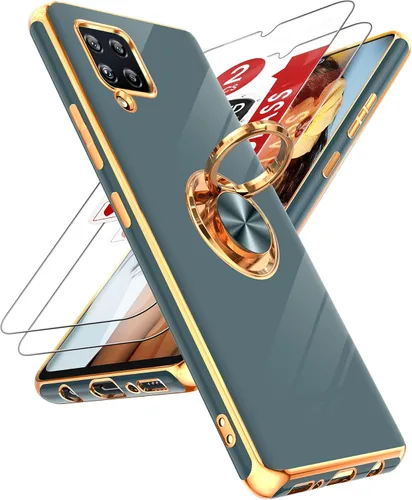 Vista 10 de LeYi Funda para teléfono Galaxy A12: con protector de pantalla de vidrio templado [paquete de 2] Soporte de anillo giratorio de 360°, soporte Rosa