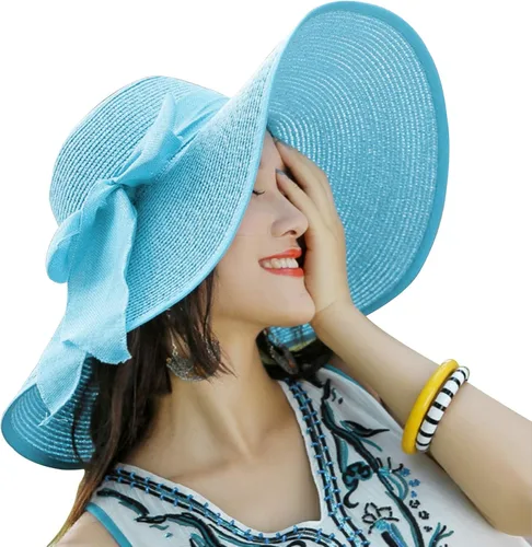 Vista 10 de FSIGOM Sombrero flexible plegable para mujer, sombrero de paja con protección solar de ala ancha, gorra de playa con protección UV de verano