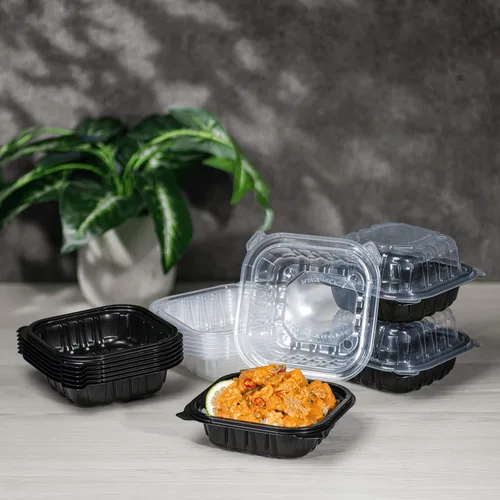 Vista 9 de Karat Contenedor con Bisagras de PP Premium [300 ct], Contenedores de Comida para Llevar - Caja (6"x6", 1 compartimento)