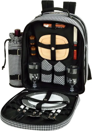 Vista 6 de Picnic at Ascot Mochila de picnic para 2 personas equipada con enfriador y soporte de vino aislado, diseñada y montada en los Estados Unidos